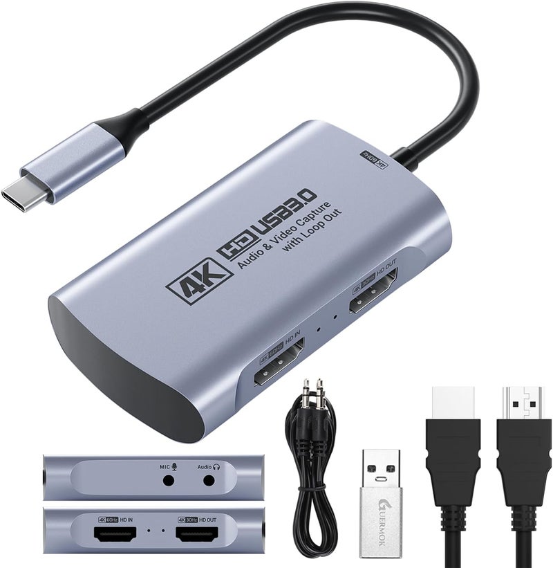Guermok 4K@60FPS Capture Card for Streaming & Recording, 1080P@240FPS, USB 3.0 HDMI Camera Video Capture, 4K60 Passthrough, 3.5mm Audio in & Mic Out, Works with Switch 2/1, PS5/4, Xbox, Pad, Mac, PC - Image 1
